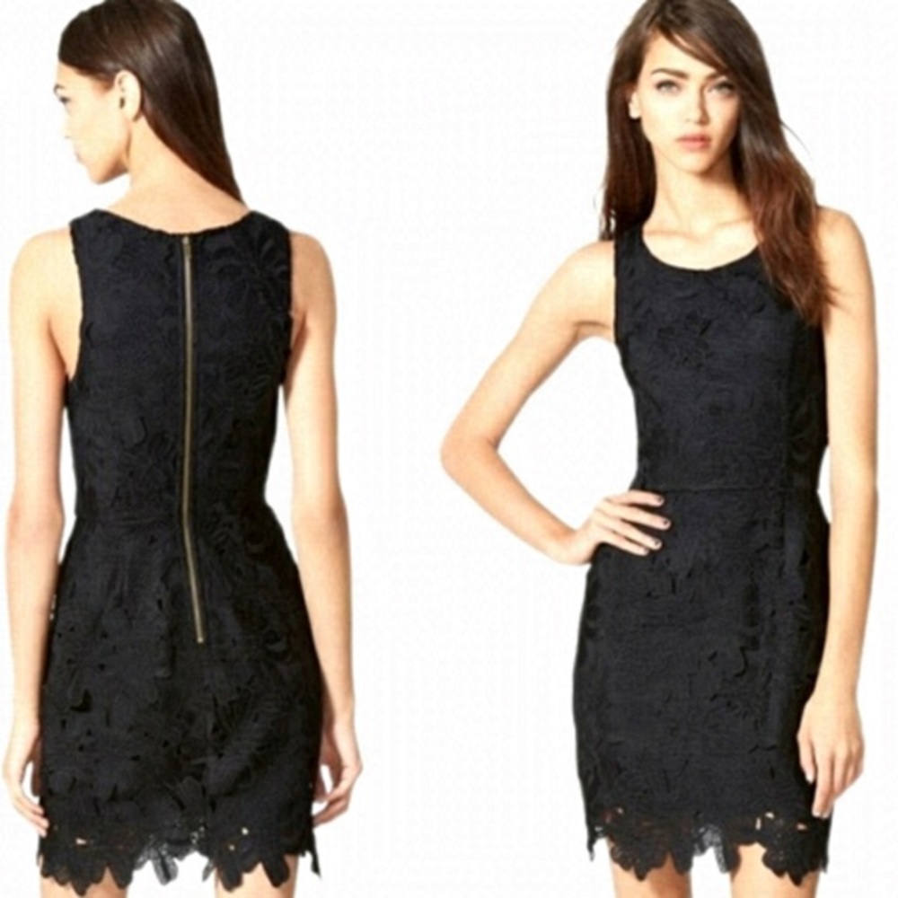 ASTR The Label Black Floral Lace Sleeveless Mini Dress